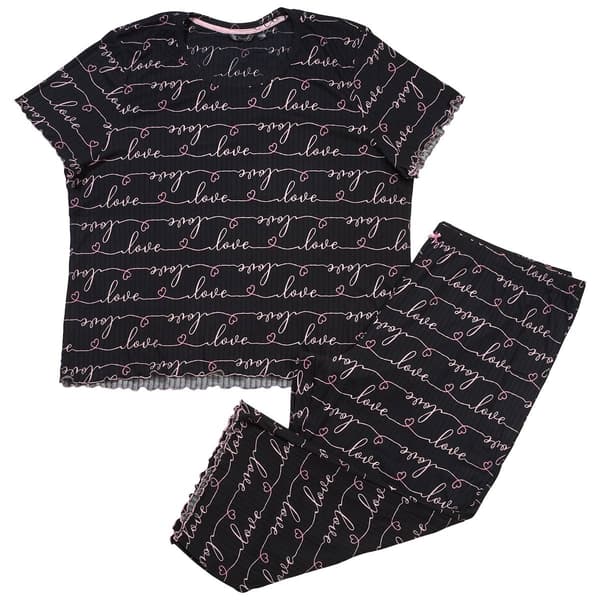 Plus Size Charmour Short Sleeve Love Script Capri Pajama Set - image 