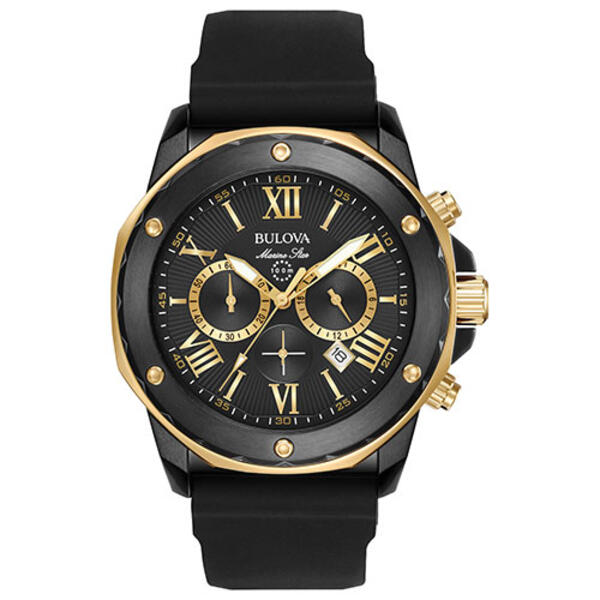 Mens Bulova Marine Star Black Dial Watch - 98B278 - image 