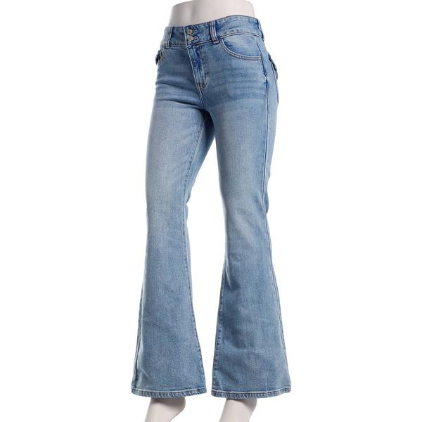 Juniors Celebrity Pink Mid Rise Back Flap Pocket Flare Jeans