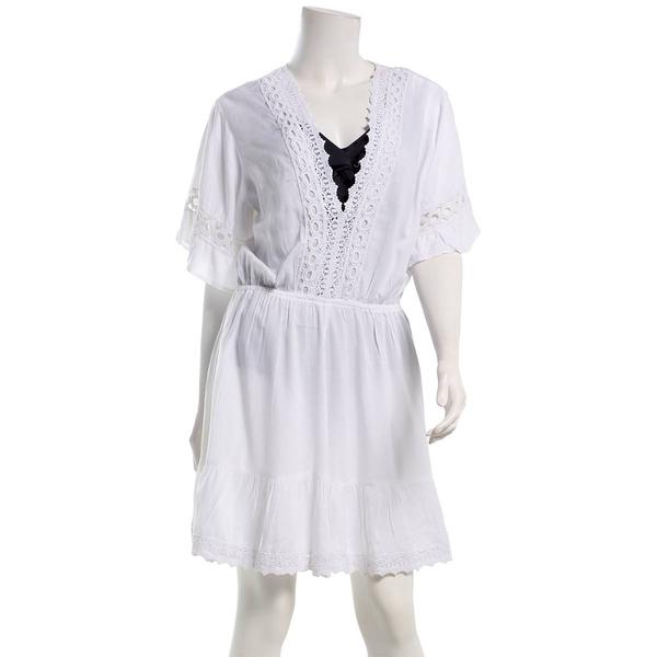 Womens Raviya Short Sleeve Crochet V-Neck Swim Dress Cover Up - image 