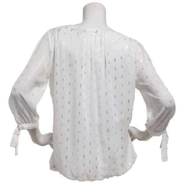 Womens Sara Michelle 3/4 Chiffon Tie Sleeve Foil Blouse
