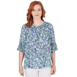 Plus Size Skye''s The Limit Sky And Sea 3/4 Sleeve Peasant Top