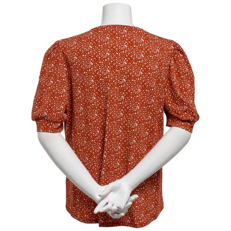 Womens Adrianna Papell Short Sleeve Dot V-Neck Blouse