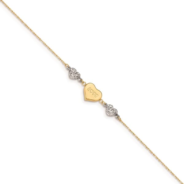Gold Classics&#40;tm&#41; 14kt. Gold Two-Tone Puffed Heart Love 9in. Anklet - image 