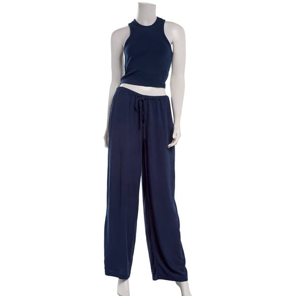 Juniors Hunter & Brown Knit Racer Back Tank and Linen Pants Set - image 