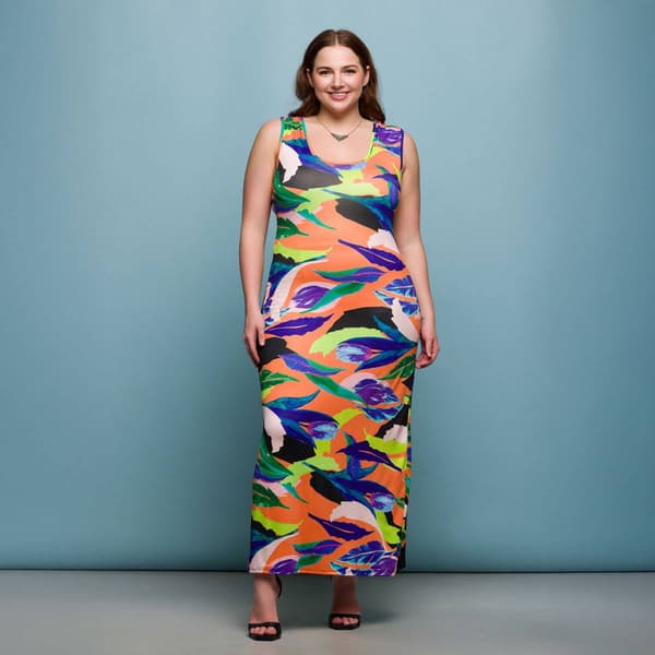 Plus Size 24/7 Comfort Apparel Multicolor Tank Casual Maxi Dress