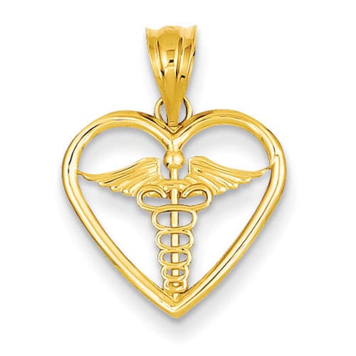 Gold Classics&#40;tm&#41; 14kt. Caduceus Heart Medical Pendant - image 