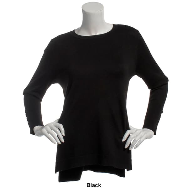 Womens Retrology Crew Neck Button Sleeve Side Slit Sweater