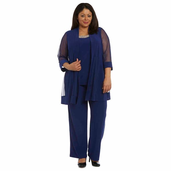 Plus Size R&M Richards 2pc. Beaded Pantsuit Sheer Jacket Set - image 