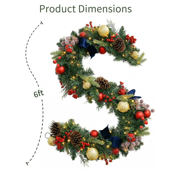 Puleo International 6ft. LED Ornaments & Pinecone Adorned Garland