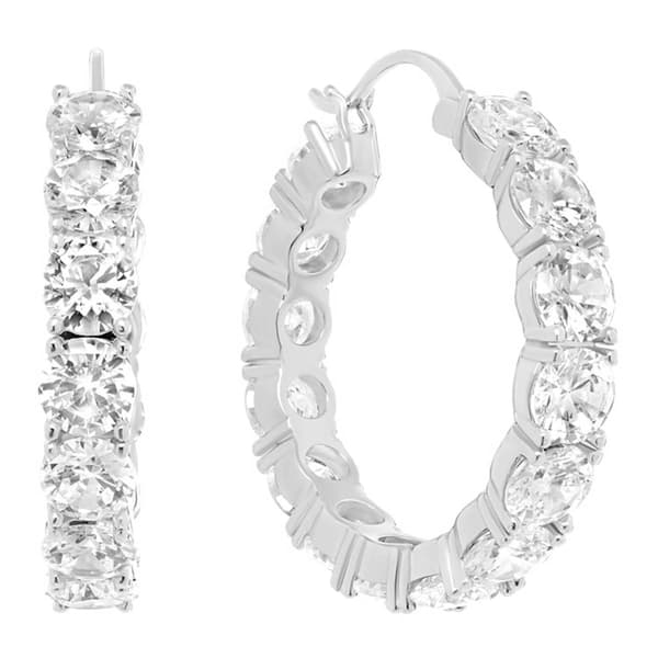 Fine Silver Plated 30mm CZ Hoop Earrings - image 