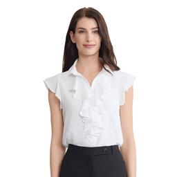 Womens Jones New York Cap Sleeve Ruffle Front Blouse