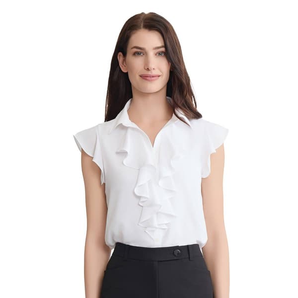 Womens Jones New York Cap Sleeve Ruffle Front Blouse - image 