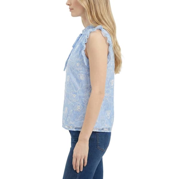 Womens NY Collection Flutter Cap Sleeve Tie Neck Floral Blouse