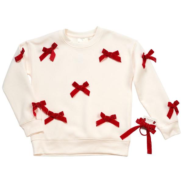 Girls (7-16) No Comment 3D Velvet Glitter Bow Crew Sweatshirt - image 