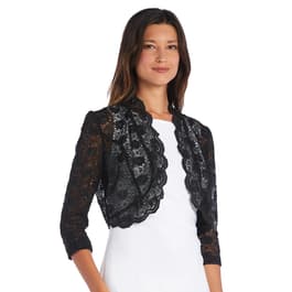 R&M Richards Scalloped 3/4 Sleeve Lace Cardigan