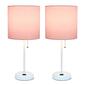 LimeLights White Stick Lamp w/Charging Outlet/Pink Shade-Set of 2 - image 1