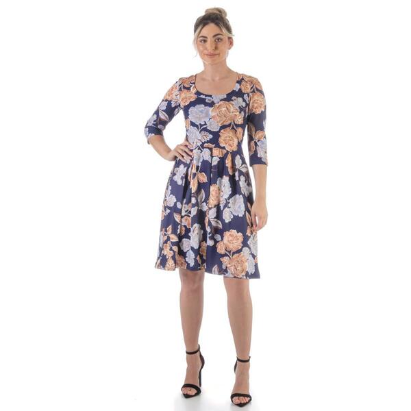 Womens 24/7 Comfort Apparel Rose 3/4 Sleeve Pleated Dress - image 