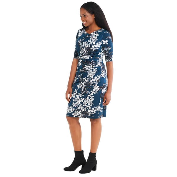 Womens Connected Apparel Elbow Sleeve Floral Wrap Dress