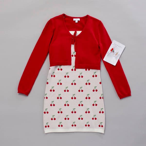Girls (7-12) BTween® Cherry Tank Dress w/ Long Sleeve Cardigan - image 