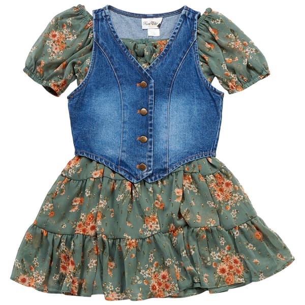 Girls &#40;7-16&#41; Rare Editions Floral Lurex Tiered Dress & Vest