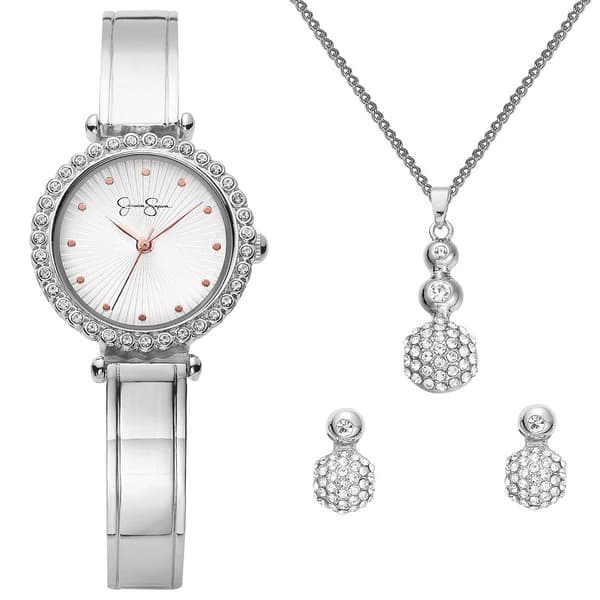 Womens Jessica Simpson Crystal Watch & Bracelet Set - JSP8010SL - image 