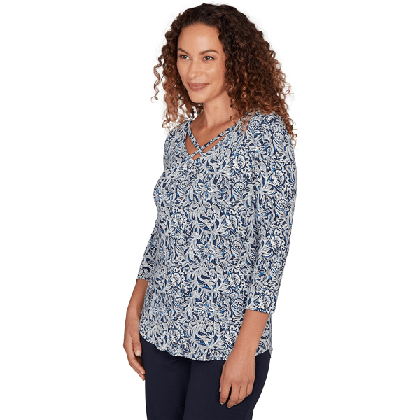 Womens Emaline Key Items 3/4 Sleeve Strap V-Neck Jacquard Blouse