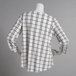 Plus Size Cure 3/4 Sleeve Roll Tab Checkered Lines Crepe Blouse
