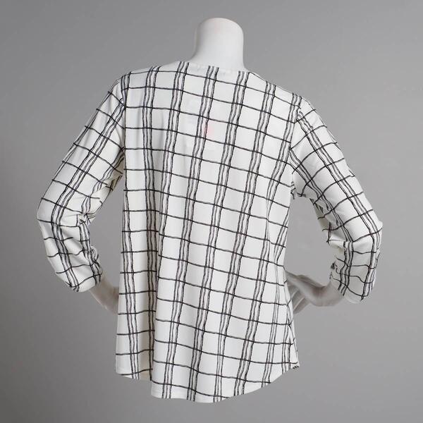 Womens Cure 3/4 Sleeve Roll Tab Checkered Lines Crepe Blouse
