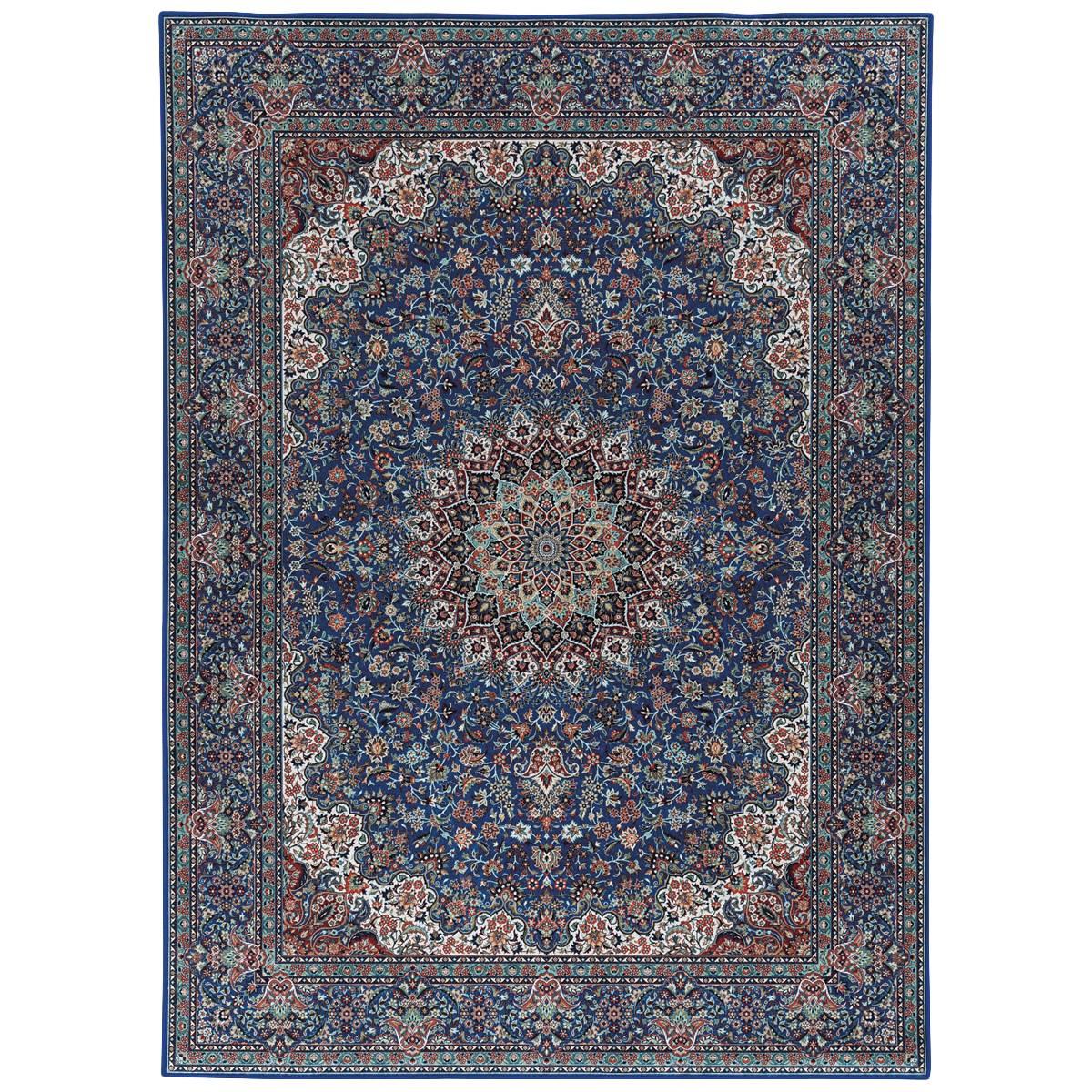 Linon Emerald Collection Blue Floral Rectangle Rug