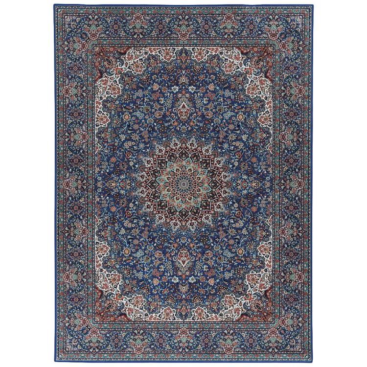 Linon Emerald Collection Blue Floral Rectangle Rug