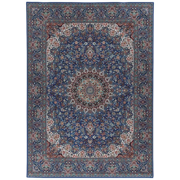Linon Emerald Collection Blue Floral Rectangle Rug - image 