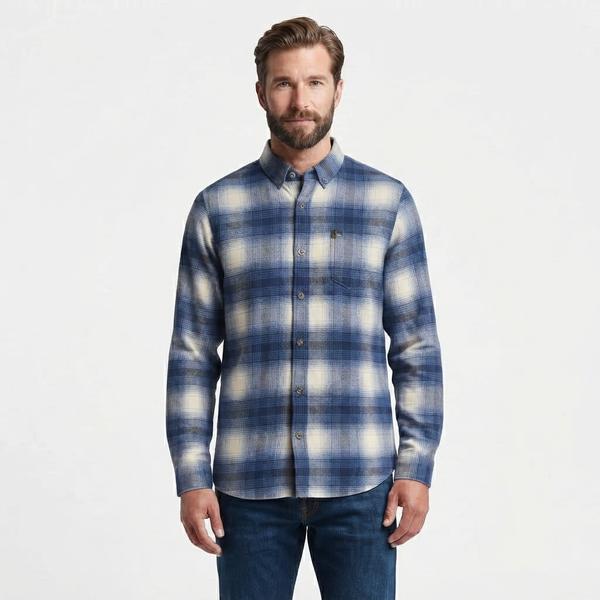 Mens Chaps Double Brush Stretch Flannel Shirt - Lightening Blue