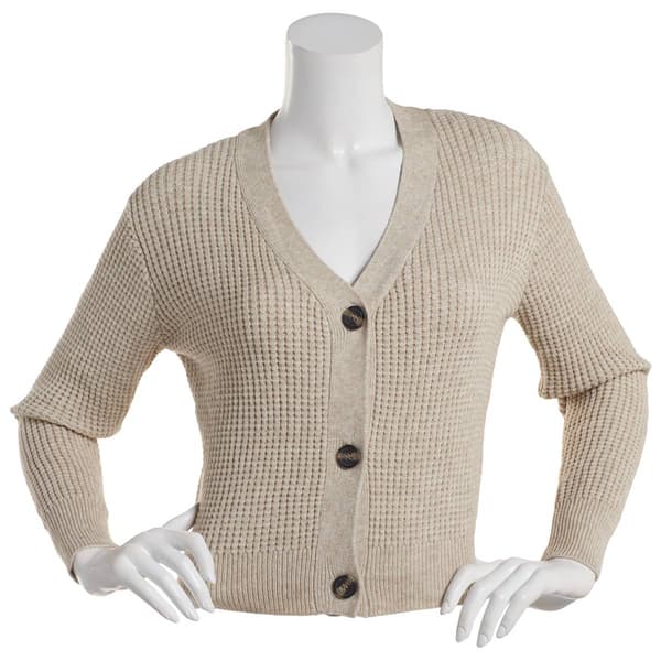 Juniors Poof! Elle Moss Knit Thermal Cardigan