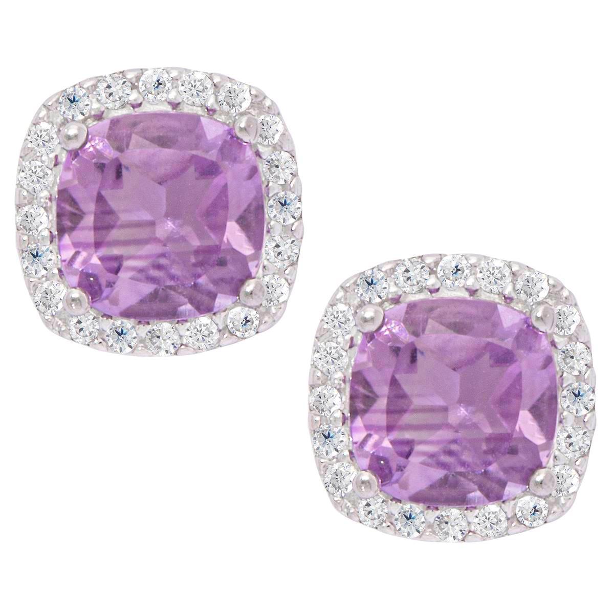 Gianni Argento Sterling Silver & Amethyst Cushion Stud Earrings