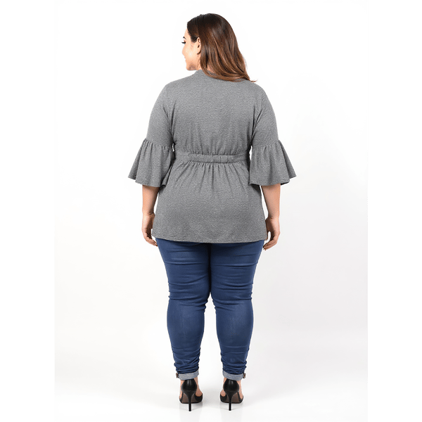 Plus Size 24/7 Comfort Apparel Tie Front Bell Sleeve Cardigan