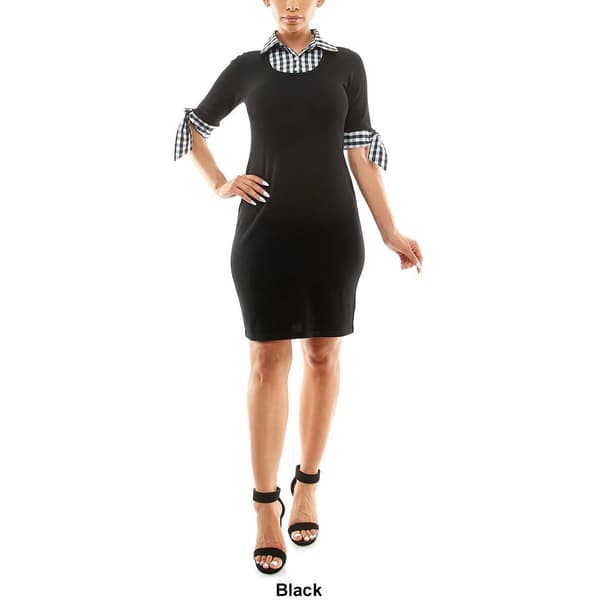 Womens Nina Leonard Elbow Sleeve Mixed Media Sweater Dress