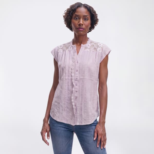 Petite Architect(R) Cap Sleeve Lace Button Front Blouse - image 