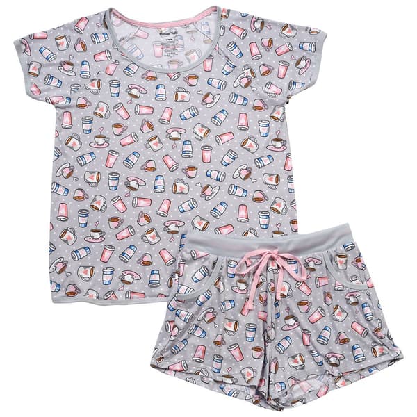 Juniors Pillow Talk Short Sleeve Coffee Cup Shorty Pajama Set