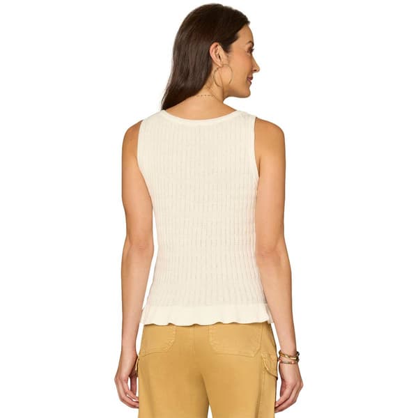 Womens Democracy Sleeveless Peplum Hem Pointelle Sweater