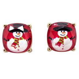 Gold-Tone Faceted Square Snowman Earrings