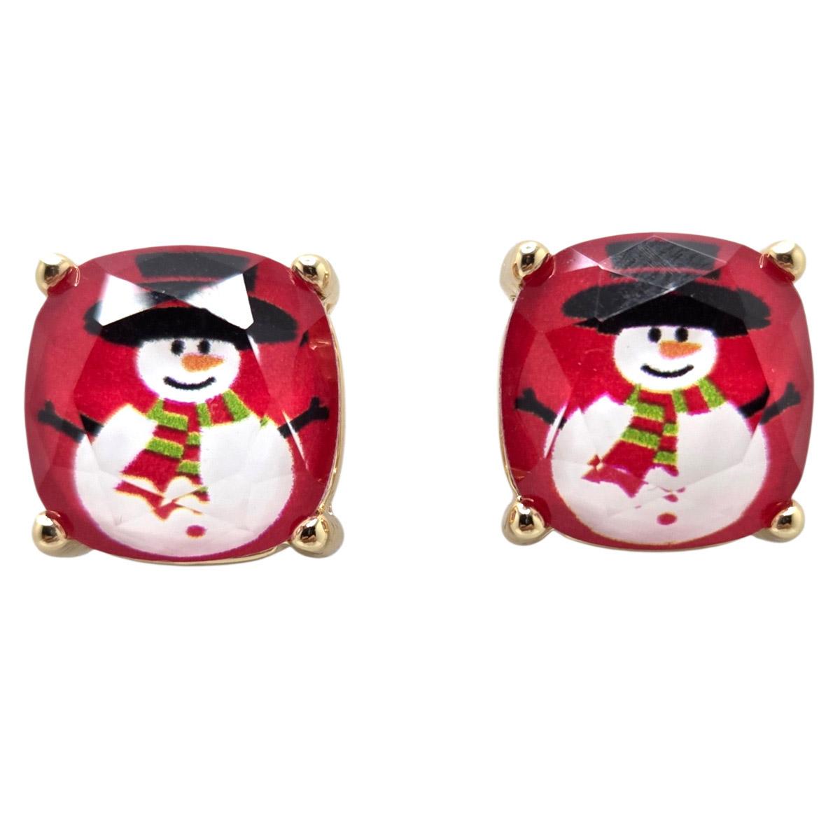 Gold-Tone Faceted Square Snowman Earrings