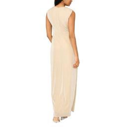 Womens MSK Sleeveless Metallic Side Drape Evening Gown