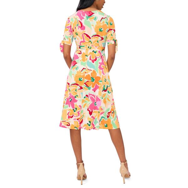 Petite MSK Elbow Sleeve V-Neck Floral Midi Dress