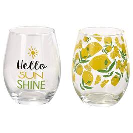 Home Essentials Set of 2 Hello Sunshine Stemless Wine Glasses
