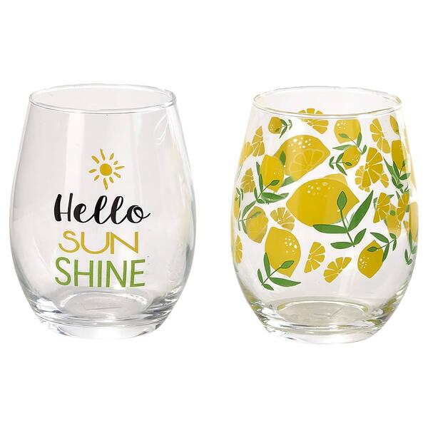 Home Essentials Set of 2 Hello Sunshine Stemless Wine Glasses - image 