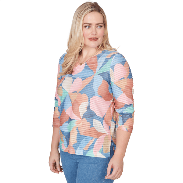 Petite Alfred Dunner Beachcomber Abstract Floral V Neck Tee