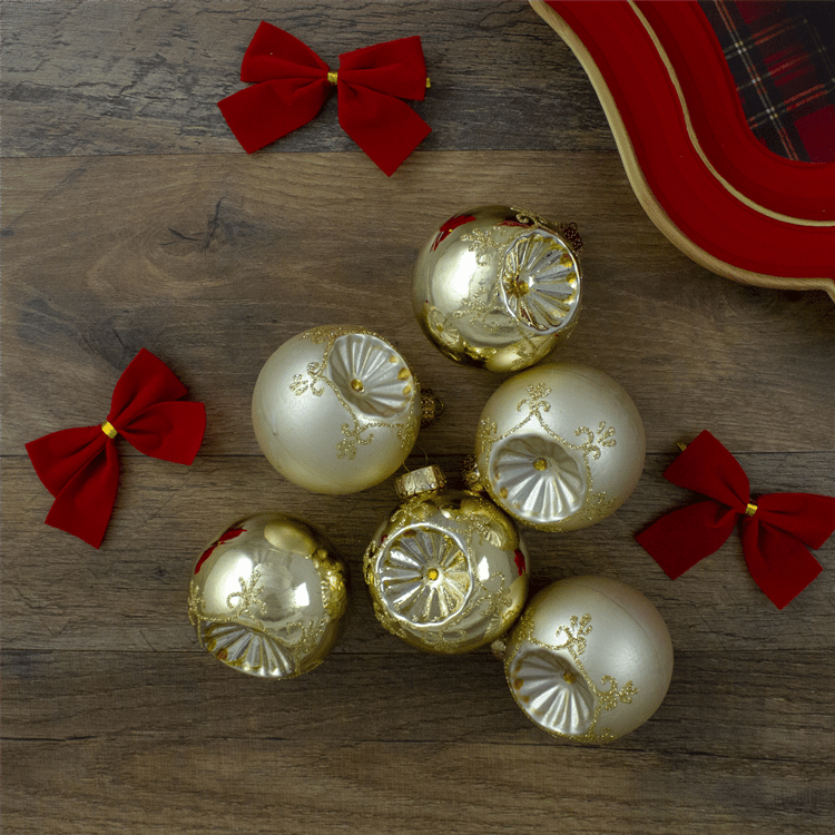 Northlight 6ct Gold 2-Finish Retro Reflector Glass Ball Ornaments