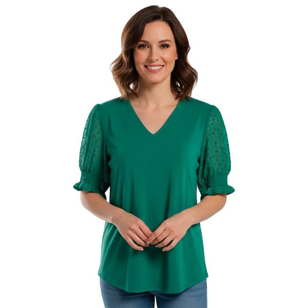 Womens Adrianna Papell Elbow Sleeve Clip Dot Woven V-Neck Blouse