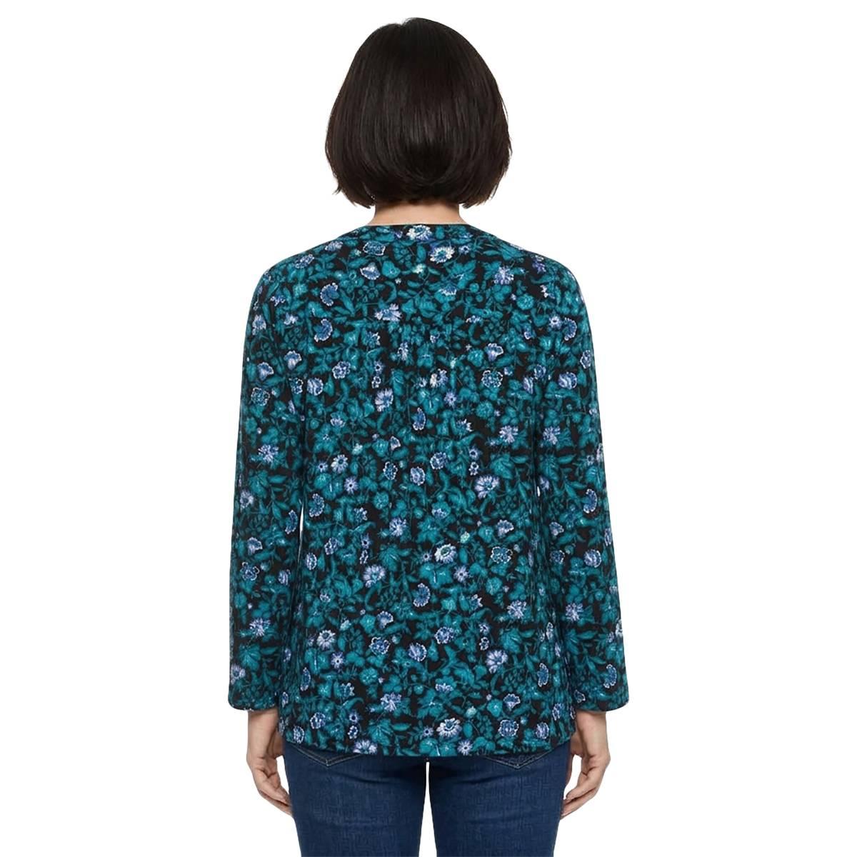 Womens Napa Valley 3/4 Sleeve Floral Pleated Blouse - Teal